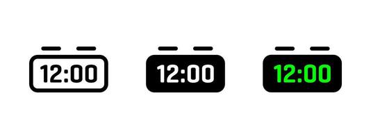Clock icon. Digital alarm clock with rounded edges and glowing green time display illustration. Household electronic device for timekeeping and waking. Modern bedside gadget object. vector