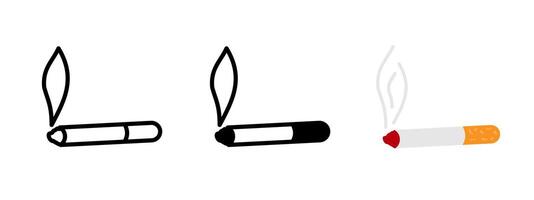 Cigarette icon. Burning tobacco stick with visible smoke illustration. Symbol of smoking, nicotine use and health risks. Addiction and lung disease awareness sign. vector