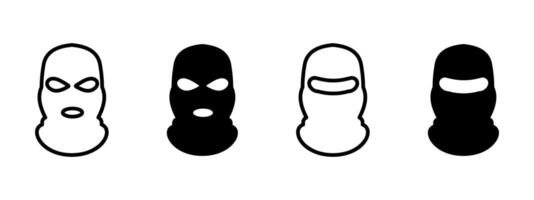Balaclava icon. Full head mask with cutouts for eyes and mouth illustration. Symbol of anonymity and face concealment used by robbers or skiers sign. Criminal disguise and security pictogram. vector