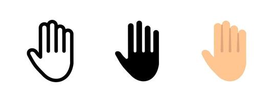 Hand icon. Raised palm with spread fingers illustration. Stop gesture or warning signal symbol. Universal sign for attention, caution and interaction pictogram. vector