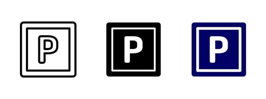 Parking sign icon. Bold letter P inside a square frame illustration. Commonly used for designating public or private parking areas symbol. Urban vehicle access and transport space sign. vector