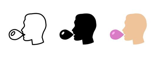 Bubble icon. Side profile of a person blowing chewing gum bubble illustration. Playful and expressive gesture symbol. Youthful and fun behavior sign. Sweet treat pictogram. vector