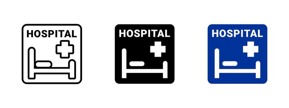Hospital icon. Hospital bed with medical cross and bedframe illustration. Emergency care and patient treatment symbol. Healthcare facility sign. Medical service pictogram. vector
