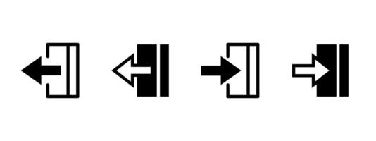 Exit and enter icon. Arrows pointing in and out of doorway frame illustration. Directional guidance for entrances and exits symbol. Navigation and access control sign. Safety path pictogram. vector