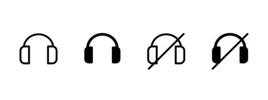 Headphones icon. Audio headset with mute variation crossed by a diagonal line illustration. Sound control and listening device symbol. Media silence and volume restriction pictogram. vector