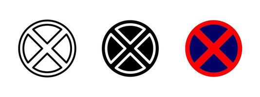 No stopping sign. Red circular traffic sign with blue background and red cross illustration. Restriction for vehicles to stop or park symbol. Common in road regulation and traffic control sign. vector