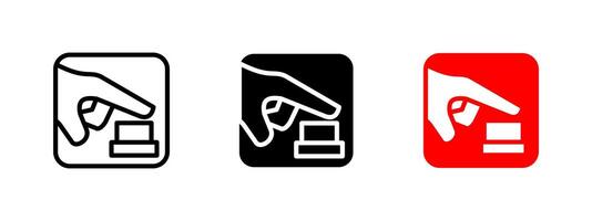 Button icon. Circular push button designed for initiating or halting operations illustration. Commonly used in control panels and electronic interfaces symbol. vector
