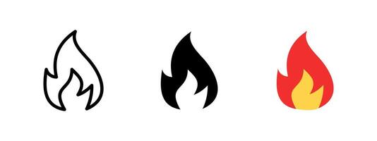 Fire icon. Bright flame with dynamic inner shape illustration. Represents burning, heat or alert signal symbol. Used in hazard, emergency or energy-related contexts sign. Flame pictogram. vector
