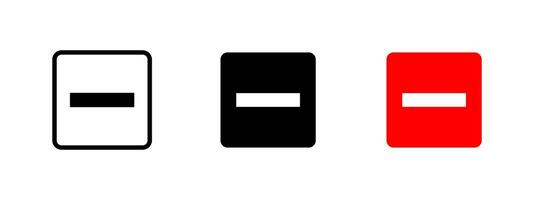 Minus icon. Horizontal bar inside a square frame representing remove or subtract illustration. Common UI sign for deletion or negative action. Minimalist symbol for block or restriction. vector