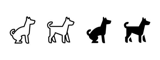 Dog icon. Standing and sitting dog poses in outline and filled styles illustration. Representation of pet posture and behavior symbol. Domestic animal character sign. Universal pictogram. vector