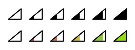 Signal icon. Set of triangular level bars showing increasing intensity illustration. Status indicators for sound, battery or network signal symbol. User interface sign. Connection pictogram. vector