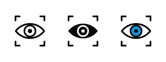 Eye icon. Human eye with scanning frame symbol illustration. Used in biometric identification, retina scan, and facial recognition systems symbol. Surveillance and security tech pictogram. vector