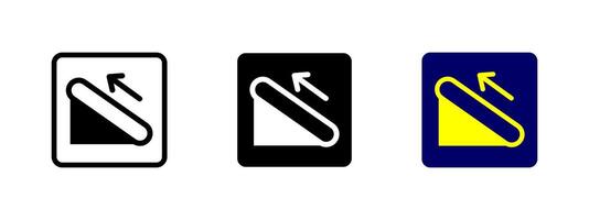 Escalator icon. Upward moving escalator with arrow indicating direction illustration. Indoor transportation and facility navigation symbol. Public space access sign. Building mobility pictogram vector