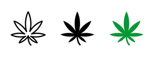 Cannabis icon. Stylized marijuana leaf with pointed tips illustration. Hemp plant used in medical and recreational contexts symbol. Organic herb and CBD source sign. Nature-based pictogram. vector