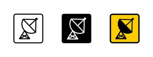 Satellite icon. Parabolic dish antenna emitting signal waves illustration. Wireless communication and data transmission symbol. Broadcast network and telecom sign. vector