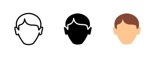 User icon. Simplified male head silhouette representing a generic profile illustration. Avatars, personal accounts, and identity symbols. Default person sign. Profile character pictogram. vector