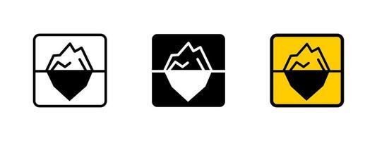 Iceberg icon. Cold iceberg floating in open sea warning of hidden hazards beneath water illustration. Maritime danger and navigation risk symbol. Arctic environment sign. Glacier pictogram. vector
