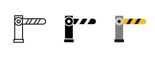 Barrier icon. Horizontal striped boom gate attached to vertical post illustration. Used at checkpoints, entrances or parking areas for access control symbol. Traffic stop and road safety sign. vector