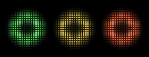 Collection of round glowing bright lanterns behind square grid. vector