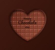World Happy Chocolate Day. Text above chocolate pieces in chocolate heart frame. vector