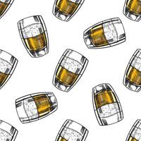 Seamless pattern with hand drawn vintage beer glasses in engraving style with yellow color on white background vector