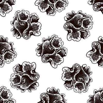 Hand drawn vintage seamless pattern of coral reef in brown ink engraving style, detailed ocean nature illustration