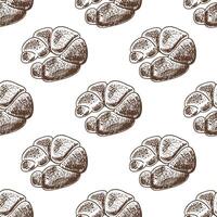 Hand-drawn vintage seamless pattern of cloverleaf dinner rolls in engraving sketch style in brown monochrome ink vector