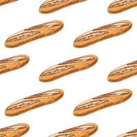 Hand drawn vintage seamless pattern of baguette in engraving style, colorful version on white background for bakery use vector