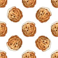 Hand drawn vintage seamless pattern of chocolate chip cookies in engraving style, colorful version vector