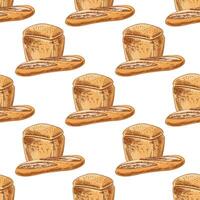 Hand drawn vintage seamless pattern of sliced loaf and bread in engraving style, colorful version on white background vector