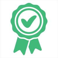 A green ribbon with a tick mark on it vector