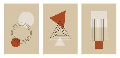Set of abstract geometric paintings on a beige background vector