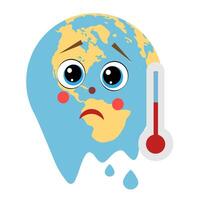 A planet with a thermometer on a white background. The concept of global warming and environmental problems vector