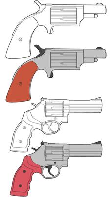 Bundling set of of Revolver art, Shooting gun, Weapon illustration, Revolver, Gun illustration, Modern firearm, Military concept.