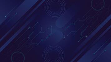 Dark blue futuristic tech background featuring circuit lines and abstract digital interface design ideal for technology themes vector