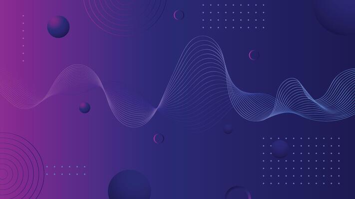 Modern abstract background featuring smooth wave lines spheres and geometric elements in purple and blue gradient perfect for digital design and web use