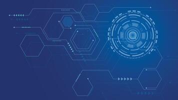 Abstract blue digital background featuring hexagon patterns and circular tech elements ideal for banners posters web and innovation themed projects vector