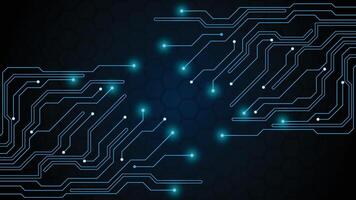 Futuristic circuit board background featuring glowing blue lines and hexagonal grid pattern ideal for tech designs and digital interfaces vector