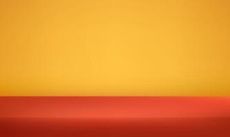 Yellow and orange background. Minimal 3d shelf. Space for displaying products. Empty room with light effect. illustration. vector