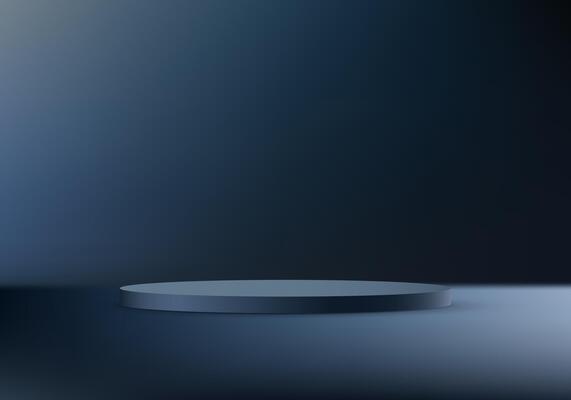Blue navy background 3d with podium. Empty black studio room background. Space for selling products on the website. illustration.