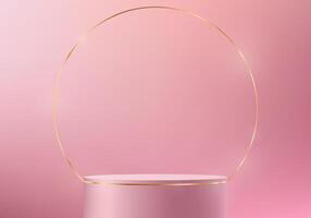 Pink background 3d with pink and gold podium for product presentation. Space for selling products on the website. illustration. vector