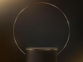 Black Brown background 3d with brown and gold podium for product presentation. Empty space for placing text and products for promotion. illustration. vector
