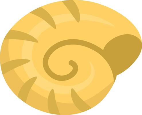seashell isolated on white background. Yellow sea shell icon. Summer, underwater or ocean life clipart. Cute flat aquatic illustration for kids. Vacation beach object, marine accessory