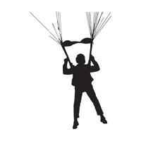 Silhouette of a skydiver with parachute against a clean white background for design vector
