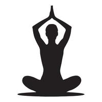 Silhouette of a person in lotus position meditating with hands together overhead vector