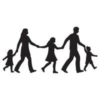 Silhouette of a happy family holding hands walking together showing love and unity vector