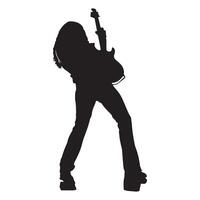 Silhouette of a rock guitarist performing on stage in a bold and dynamic pose vector