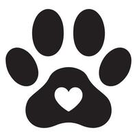 Black paw print design with a heart representing love for pets and animals in format vector