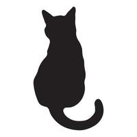 Silhouette of a sitting black cat with curved tail on a white background vector