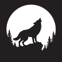 Silhouette of a lone wolf howling at the moon in a tranquil forest scene vector
